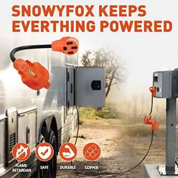 SnowyFox 30 Amp to 50 Amp RV Adapter - 30 Male to 50 Female RV Electrical Power Adaptors Cable with Innovative 180 Degree Bend Design Easy Ergonomic Handle（18inches）