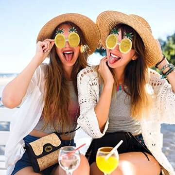 Luau Party Favors, 4 Pack Hawaiian Funny Pineapple Glasses, Tropical Party Decorations, Aloha Beach Themed Supplies (4 Packs)