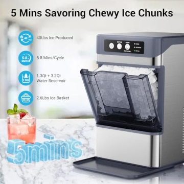 Nugget Ice Maker with Side Tank for Home, Parties, and Camping