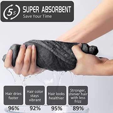 Microfiber Hair Towel, Drying Hair Towels Wrap for Women, Dry Hair Turban Towel for Curly Wavy Frizzy Long Thick Wet Hair, Hair Accessories Products - Anti Frizz, Quick Dry, Super Absorbent (2PC Grey)