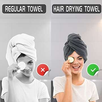 Microfiber Hair Towel, Drying Hair Towels Wrap for Women, Dry Hair Turban Towel for Curly Wavy Frizzy Long Thick Wet Hair, Hair Accessories Products - Anti Frizz, Quick Dry, Super Absorbent (2PC Grey)