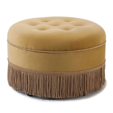 Maklaine Gold Velvet Tufted Round Ottoman for Home
