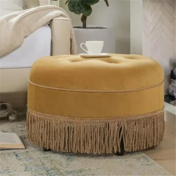 Maklaine Gold Velvet Tufted Round Ottoman for Home