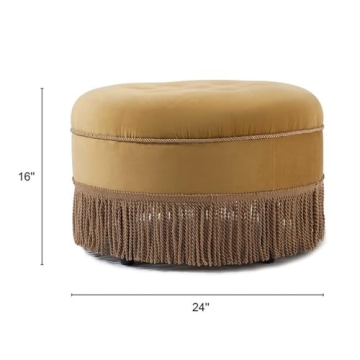 Maklaine Gold Velvet Tufted Round Ottoman for Home