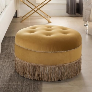 Maklaine Gold Velvet Tufted Round Ottoman for Home