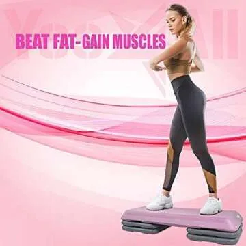 Yes4All Aerobic Exercise Workout Step Platform Health Club Size with 4 Adjustable Risers Included and Extra Risers Options - Pink/Grey