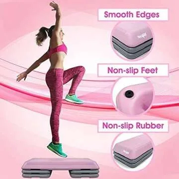 Yes4All Aerobic Exercise Workout Step Platform Health Club Size with 4 Adjustable Risers Included and Extra Risers Options - Pink/Grey