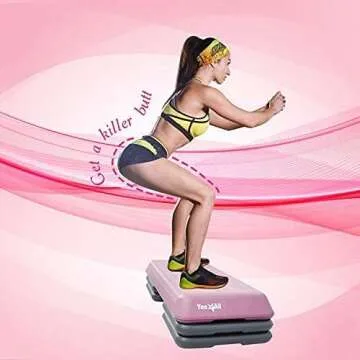 Yes4All Aerobic Exercise Workout Step Platform Health Club Size with 4 Adjustable Risers Included and Extra Risers Options - Pink/Grey
