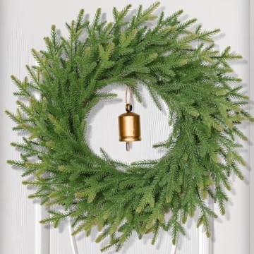 Christmas Wreath Decorations - 24" Norfolk Pine Wreath with Vintage Charm Cow Bell, Christmas Wreath...