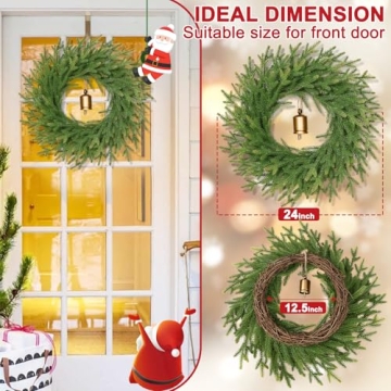 Stunning 24" Norfolk Pine Christmas Wreath with Cow Bell