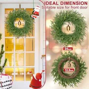 Stunning 24" Norfolk Pine Christmas Wreath with Cow Bell