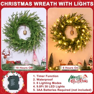 Stunning 24" Norfolk Pine Christmas Wreath with Cow Bell