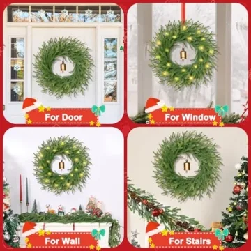Stunning 24" Norfolk Pine Christmas Wreath with Cow Bell