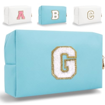 Personalized Initial Letter Makeup Bag Waterproof PU Leather