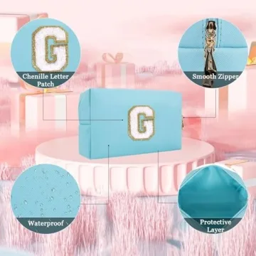 Personalized Initial Letter Makeup Bag Waterproof PU Leather