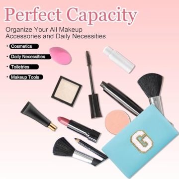 Personalized Initial Letter Makeup Bag Waterproof PU Leather