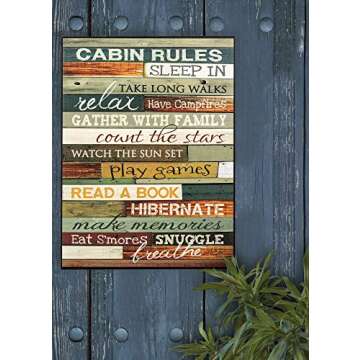 P. Graham Dunn Cabin Rules Colorful Distressed Wood 16 x 12 Wood Wall Art Sign Plaque