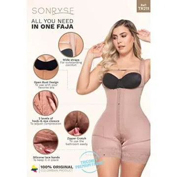 Sonryse TR211BF Colombian Butt Lifter Shapewear for Women Fajas Stage 1 Colombianas Post Surgery Reductoras y Moldeadoras para Mujer Beige 3XL