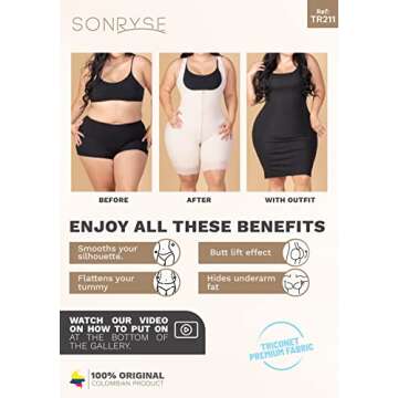 Sonryse TR211BF Colombian Butt Lifter Shapewear for Women Fajas Stage 1 Colombianas Post Surgery Reductoras y Moldeadoras para Mujer Beige 3XL