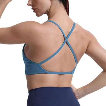 Aoxjox Women's Workout Sports Bras Fitness Backless Padded Sienna Low Impact Bra Yoga Crop Tank Top (Mykonos Blue, Small)