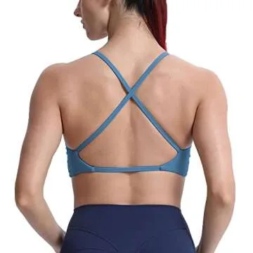 Aoxjox Women's Workout Sports Bras Fitness Backless Padded Sienna Low Impact Bra Yoga Crop Tank Top (Mykonos Blue, Small)