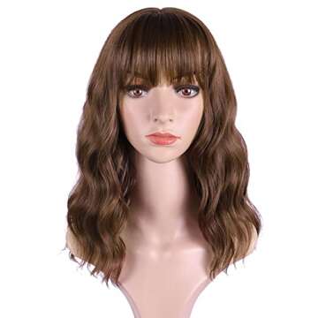 BOGSE Short Light Brown Wigs for Women Synthetic Wavy Light Brown Bob Wig Heat Resistant Hair Short ...