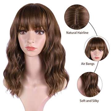 BOGSE Short Light Brown Wigs for Women Synthetic Wavy Light Brown Bob Wig Heat Resistant Hair Short Bob Wigs for Everyday Party (Light Brown)