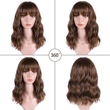 BOGSE Short Light Brown Wigs for Women Synthetic Wavy Light Brown Bob Wig Heat Resistant Hair Short Bob Wigs for Everyday Party (Light Brown)