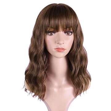 BOGSE Short Light Brown Wigs for Women Synthetic Wavy Light Brown Bob Wig Heat Resistant Hair Short Bob Wigs for Everyday Party (Light Brown)