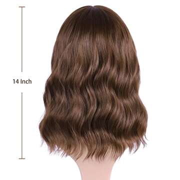 BOGSE Short Light Brown Wigs for Women Synthetic Wavy Light Brown Bob Wig Heat Resistant Hair Short Bob Wigs for Everyday Party (Light Brown)