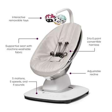 4moms MamaRoo Multi-Motion Baby Swing in Classic Grey with Plush Infant Insert, Maroon
