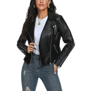 Fahsyee Women's Black Faux Leather Jacket - Plus Size Stylish Outerwear