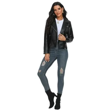 Fahsyee Women's Black Faux Leather Jacket - Plus Size Stylish Outerwear