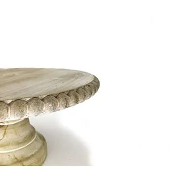 First of a Kind Unique Round Wood Tray - Set of 2 Beaded pedestals Wooden Trays, 12.5" Creative Small Wood Tray Decor - Cute Decorative Tray for Home & Kitchen Decor (Whitewashed)