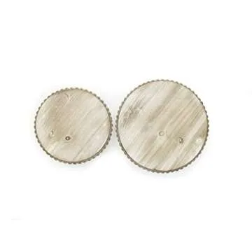 First of a Kind Unique Round Wood Tray - Set of 2 Beaded pedestals Wooden Trays, 12.5" Creative Small Wood Tray Decor - Cute Decorative Tray for Home & Kitchen Decor (Whitewashed)
