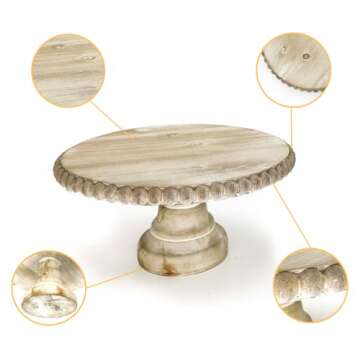 First of a Kind Unique Round Wood Tray - Set of 2 Beaded pedestals Wooden Trays, 12.5" Creative Small Wood Tray Decor - Cute Decorative Tray for Home & Kitchen Decor (Whitewashed)