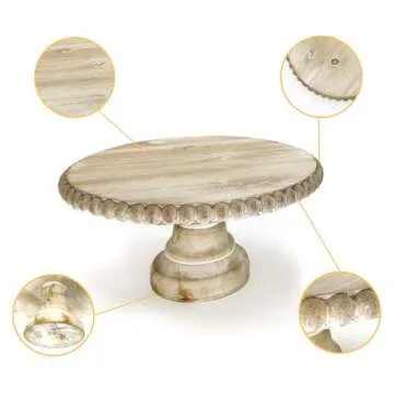 First of a Kind Unique Round Wood Tray - Set of 2 Beaded pedestals Wooden Trays, 12.5" Creative Small Wood Tray Decor - Cute Decorative Tray for Home & Kitchen Decor (Whitewashed)