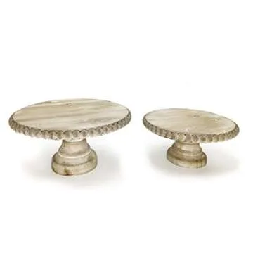 First of a Kind Unique Round Wood Tray - Set of 2 Beaded pedestals Wooden Trays, 12.5" Creative Small Wood Tray Decor - Cute Decorative Tray for Home & Kitchen Decor (Whitewashed)