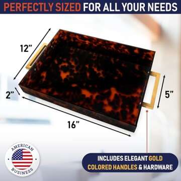 Acrylic Serving Tray with Gold Handles, 16" x 12" Decorative Tray for Coffee Table, Spill-Proof Food...