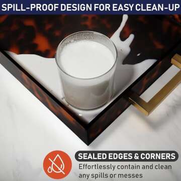Acrylic Serving Tray with Gold Handles, 16" x 12" Decorative Tray for Coffee Table, Spill-Proof Food and Drink Server. Multipurpose for Ottoman, Kitchen, Vanity, Countertop, Party Use (Tortoise Shell)