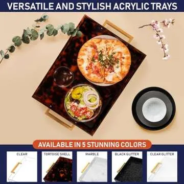 Acrylic Serving Tray with Gold Handles, 16" x 12" Decorative Tray for Coffee Table, Spill-Proof Food and Drink Server. Multipurpose for Ottoman, Kitchen, Vanity, Countertop, Party Use (Tortoise Shell)