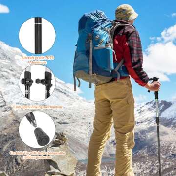 Travel Folding Trekking Hiking Pole with Carrying Case,Collapsible Cane Adjustable Walking Stick Portable Mobility Aid for Women Men Hikers Gift,Black (Black)