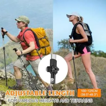 Travel Folding Trekking Hiking Pole with Carrying Case,Collapsible Cane Adjustable Walking Stick Portable Mobility Aid for Women Men Hikers Gift,Black (Black)