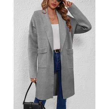 SuperPrity Womens Cardigan Sweaters Fall Fashion 2024 Casual Oversized Knit Open Front Long Coatigan Jackets Coat Trendy Outfits-XL,Gray
