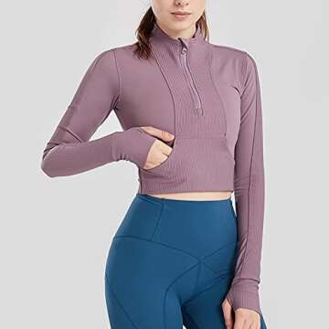Specific Heart Women’s Stretchy Workout Lightweight, Half Zipe Long Sleeve Jacket With Front Pockets