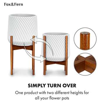 Fox & Fern Mid Century Plant Stand — 11.8 Inch Fixed Size Wooden Plant Stand for Indoor Planters; Raised Large Flower Pot Holder for Indoor Big Pots; Plug In Design; Two Height Options - Acacia