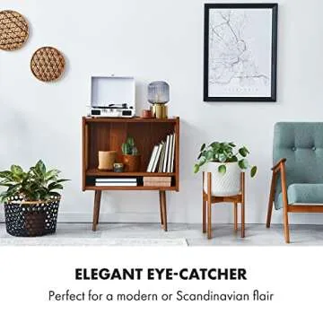 Fox & Fern Mid Century Plant Stand — 11.8 Inch Fixed Size Wooden Plant Stand for Indoor Planters; Raised Large Flower Pot Holder for Indoor Big Pots; Plug In Design; Two Height Options - Acacia