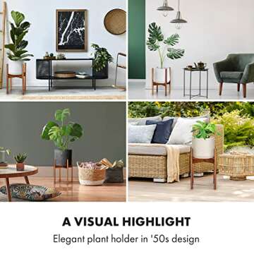 Fox & Fern Mid Century Plant Stand — 11.8 Inch Fixed Size Wooden Plant Stand for Indoor Planters; Raised Large Flower Pot Holder for Indoor Big Pots; Plug In Design; Two Height Options - Acacia