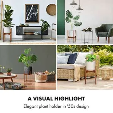 Fox & Fern Mid Century Plant Stand — 11.8 Inch Fixed Size Wooden Plant Stand for Indoor Planters; Raised Large Flower Pot Holder for Indoor Big Pots; Plug In Design; Two Height Options - Acacia