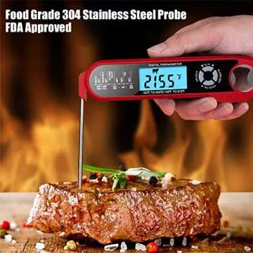 Digital Meat Thermometer, 2-in-1 Waterproof Instant Read Food Thermometer, with Foldable Probe & Oven Safe Wired Probe, Backlight Alarm Function, for Oven, Smoker, Grill, BBQ, Baking, and Turkey